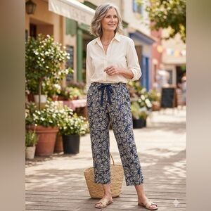 Zac & Rachel Navy Floral Cropped Drawstring Pants